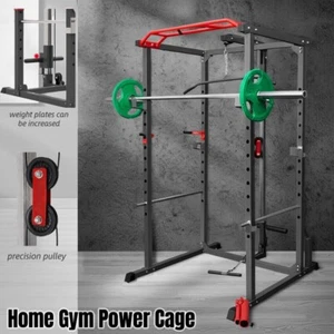 New Pull Down Power Rack Cage Lat Dip Bar Bench Press Squats Machines Home Gym - Picture 1 of 8