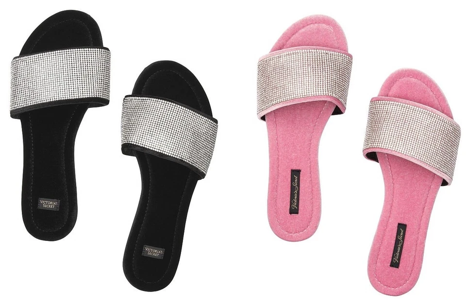 VICTORIAS SECRET EMBELLISHED VELVET SLIDES SLIPPERS RHINESTONES BLING S M L NWT - Image 1 of 1