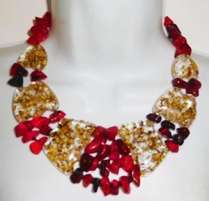 Sobral Fragments Radesh Red & Gold Metalique Beads Artist Made Necklace - Picture 1 of 8