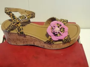 Sandali tacco a zeppa jeans Arizona taglia 5 stampa leopardata sughero - rosa rosa nuovi con scatola - Foto 1 di 6