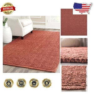 Contemporary 4' Square Rust Jute Rug - Perfect for Living & Dining Rooms - Picture 1 of 8