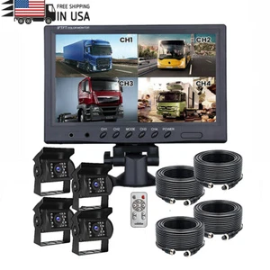 9" Quad Monitor Split Screen 4x IR CCD Backup Camera Kit For Truck Van Trailer - Picture 1 of 12