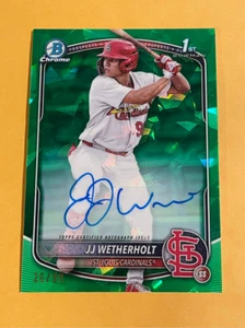 2025 Bowman Sapphire JJ Wetherholt 1° Chrome Prospect rifrattore verde automatico /99 - Foto 1 di 3