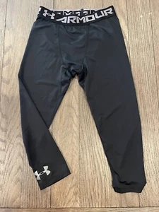 Boys Under Armour Black 3/4 Running Compression Pants Tights Medium Gray - Picture 1 of 1