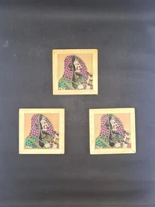  3 Small Colorful & Detailed Paintings of Middle Eastern Woman in Wood - Picture 1 of 3