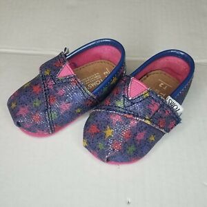 TOMS Toddler Girl's Size 2T Shoes Flats Sparkle Fabric multi colored Stars Print