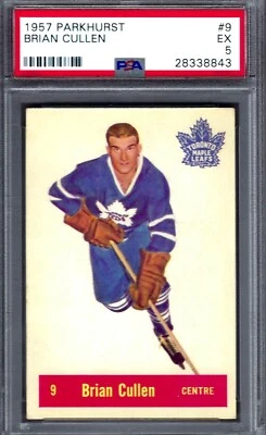 1957 Parkhurst #09 PSA 5 Brian Cullen Maple Leafs 9 Nice! - Image 1 of 2