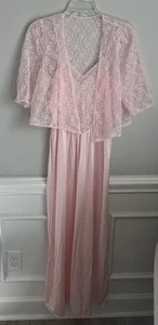 Vintage Pink Nylon Lingerie Nightgown With Lace Panel And Cropped Robe Pink S - Picture 1 of 7