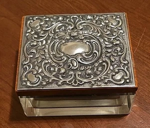 Antike 800 Silber Holz & Glas Kristall Schatulle Kommode Waschtisch Puder - Bild 1 von 12