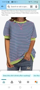 Striped Tshirt women short sleeve crewneck summer Oversized Casual Pullover - Picture 1 of 6