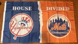New York Yankees vs New York Mets House Divided Rivalry Flag 3x5 Man Cave Banner - Picture 1 of 2