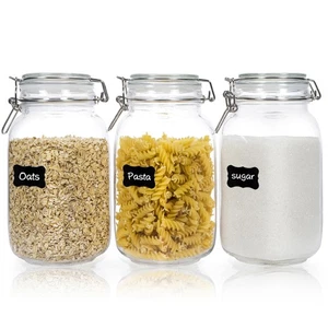 50oz Airtight Glass Jars with Lids, 3 PCS Food Storage Canister for Kitchen &... - Picture 1 of 7
