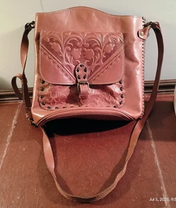 Patricia Nash Italian Leather cross-body PURSE burnished tooled - Picture 1 of 17