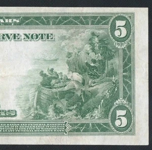 GORGEOUS SOLID A BLOCK 1914 $5 FEDERAL RESERVE NOTE. NO PINHOLES OR TEARS - Picture 1 of 3