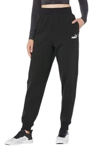 PUMA Women's Essentials fleece Sweatpants joggers size L black athleisure lounge - Picture 1 of 8