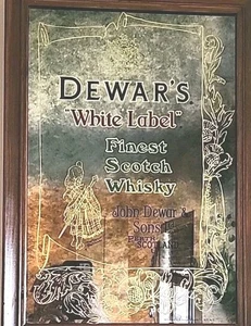 Letrero espejo bar whisky escocés vintage publicidad original Dewar’s etiqueta blanca - Imagen 1 de 8