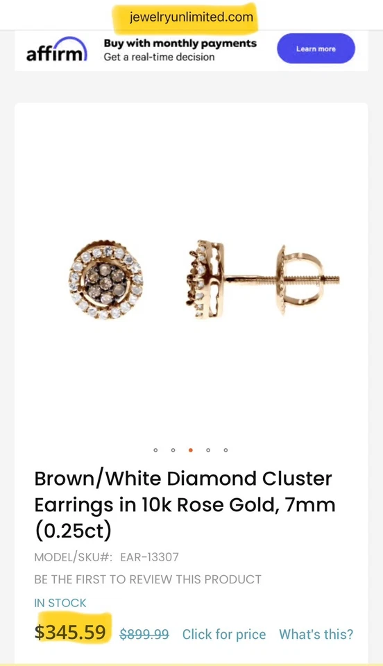 10k Rose Gold Brown White Diamond 7mm Flower Cluster Studs Earrings 0.25 ct - Image 1 of 4