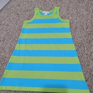 VESTIDO TANQUE Garnet Hill Talla 3t Azul Verde Rayas Algodón Niña Verano - Imagen 1 de 1