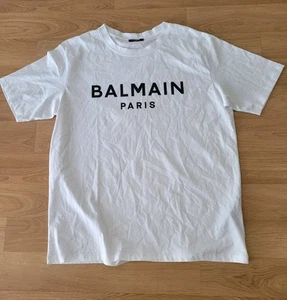 Auténtica Camiseta Blanca Balmain Paris Para Hombre Clásica Logo Gráfico Talla Grande - Imagen 1 de 5
