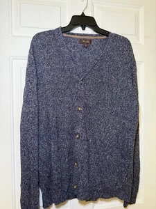 Tasso Elba Men’s Blue White Heather Cardigan Sweater Size XL 100% Linen - Picture 1 of 5
