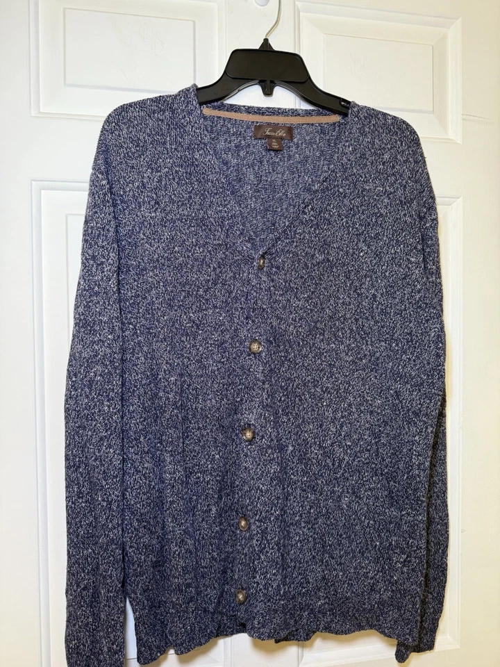 Tasso Elba Men’s Blue White Heather Cardigan Sweater Size XL 100% Linen Classic - Image 1 of 4