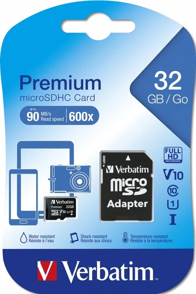 Verbatim MicroSD HC Schedina scheda memoria 32GB +adattatore CLASSE 10 UHS-1 V10 - Immagine 1 di 2