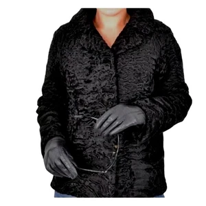 Abrigo Chaqueta Swakara PERSA CORDERO Piel Talla M NEGRO Rizado Ondulado Cóctel Fiesta Vintage - Imagen 1 de 15