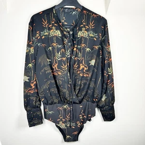 Zara Body Nero Orientale Bambù Tartaruga Avvolgente Maglia Manica Lunga S Regolabile - Foto 1 di 6