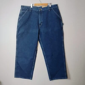 Carhartt Men's Original Dungaree Fit Loose Blue Denim Carpenter Jeans Size 42x34 - Picture 1 of 9