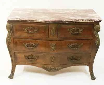 Antique Louis XV style furniture chest of drawers Bombe Chest Marble Top Ormolu - Image 1 of 4