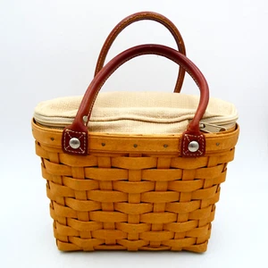 Cartera Longaberger 2004 pequeña cesta paseo marítimo asas de cuero forro y protector - Imagen 1 de 11