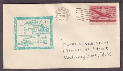 US #C32 COVER 1ST AIR MAIL FLIGHT FROM ROCK SPRINGS WYOMING TO DENVER 1947 - Image 1 of 2