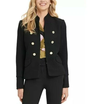 Chaqueta militar Dkny para mujer negra cuello alto doble botonadura talla 6 Foto 1 de 3
