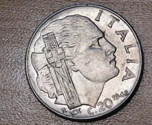 1942 Italy 20 Centesimi Stainless Steel WWII Coin - Picture 1 of 2