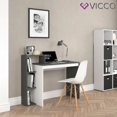  Schreibtisch Arbeitstisch Bürotisch Regal PC Tisch Leo Weiß Anthrazit Vicco - Bild 1 von 4