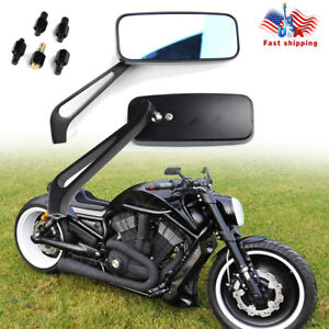 New Black Rectangle Motorcycle Mirrors For Harley Cruiser Bobber Chopper Softail