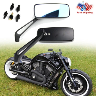 New Black Rectangle Motorcycle Mirrors For Harley Cruiser Bobber Chopper Softail - Image 1 of 4