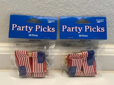 US Flag USA Patriotic July 4th Food Appetizer Holiday Party Picks Set 100 count - Image 1 of 3