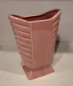 Vintage Art Deco rosa gerippte Vase Retro Eleganz 8,25" - Bild 1 von 5