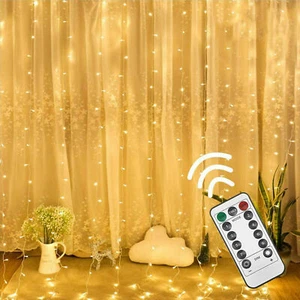 300LED Curtain Fairy String Lights 8 Lighting Modes Remote Control Christmas Dec - Picture 1 of 15