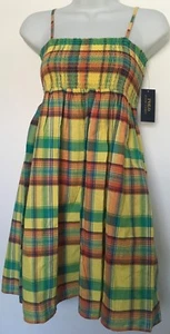 Ralph Lauren Girls Dress A-Line Sleeveless Shirred Bodice Madras Sz 8 NWT - Picture 1 of 6