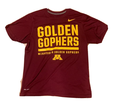 Mens Minnesota Golden Gopher Nike DriFit Short Sleeve Tshirt Size M Red and Gold Cover