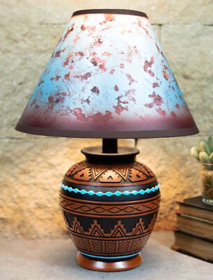 Indian Tribal Southwest Navajo Vector Brown Petite Vase Table Lamp With Shade - Image 1 of 4
