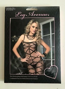 Body LEG AVENUE Style 8643 nero trasparente incrociato con cavallo aperto NUOVO - Foto 1 di 6