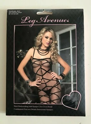 Body LEG AVENUE Estilo 8643 Negro Transparente Cruzado con Entrepierna Abierta NUEVO Foto 1 de 4