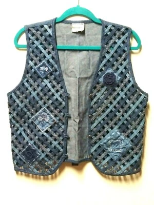 Chaleco de mezclilla para mujer talla M/L celosía floral bordado retazos azul Napa Valley Foto 1 de 4
