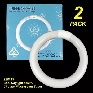 2 x 22W T9 Circular Fluorescent Tubes Lamps 6500K Cool Daylight TriPhosphor - Picture 1 of 5