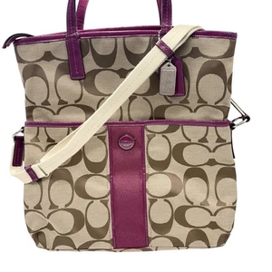 Echte Coach Top Zustand F23304 Band Tasche Canvas Leder braun rosa - Bild 1 von 18