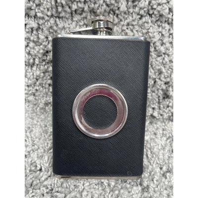 Flask Retro Portable Stainless Steel Black PU Leather Hip Wine Whisky Glass - Image 1 of 4