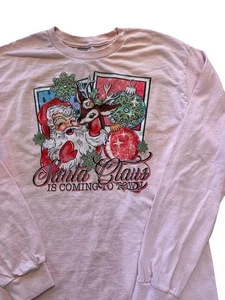 Gildan Langarm Weihnachts T-Shirt - Damen Größe M - Rosa Santa Holidays  - Bild 1 von 3